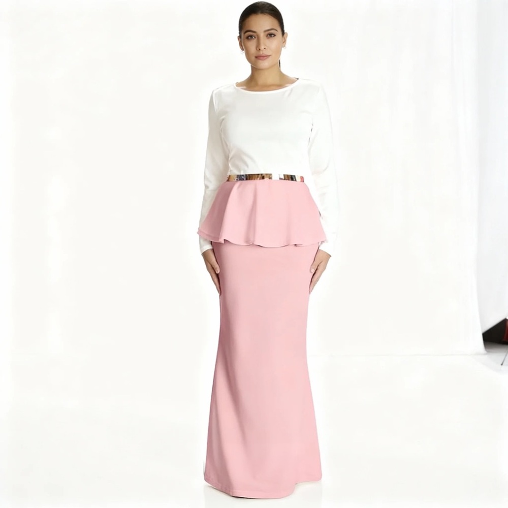 Elegant Pink Peplum Maxi Skirt